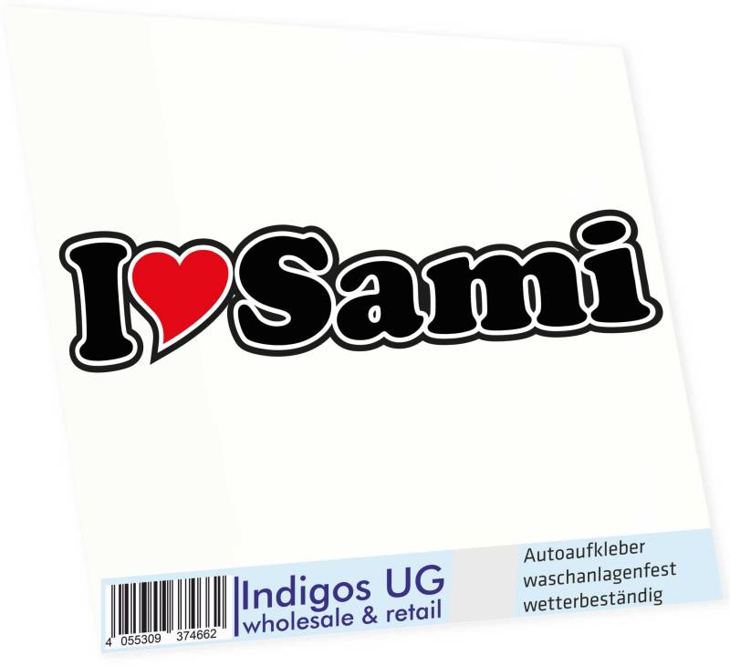 INDIGOS UG - Aufkleber - Autoaufkleber I Love Heart - Ich Liebe mit Herz 15 cm - I Love Sami - Auto LKW Truck - Sticker mit Namen vom Mann Frau Kind von INDIGOS UG