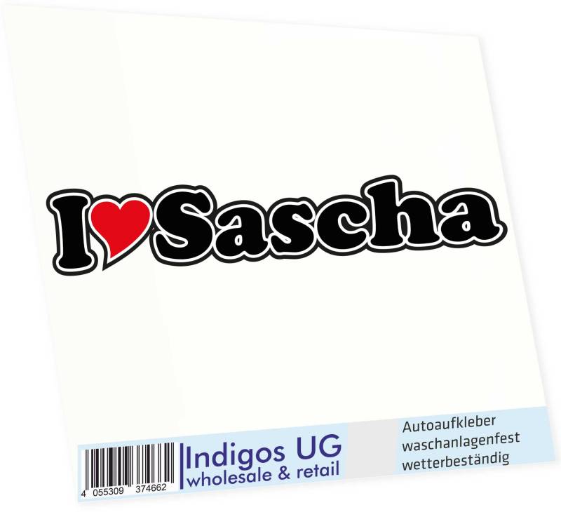 INDIGOS UG - Aufkleber - Autoaufkleber I Love Heart - Ich Liebe mit Herz 15 cm - I Love Sascha - Auto LKW Truck - Sticker mit Namen vom Mann Frau Kind von INDIGOS UG