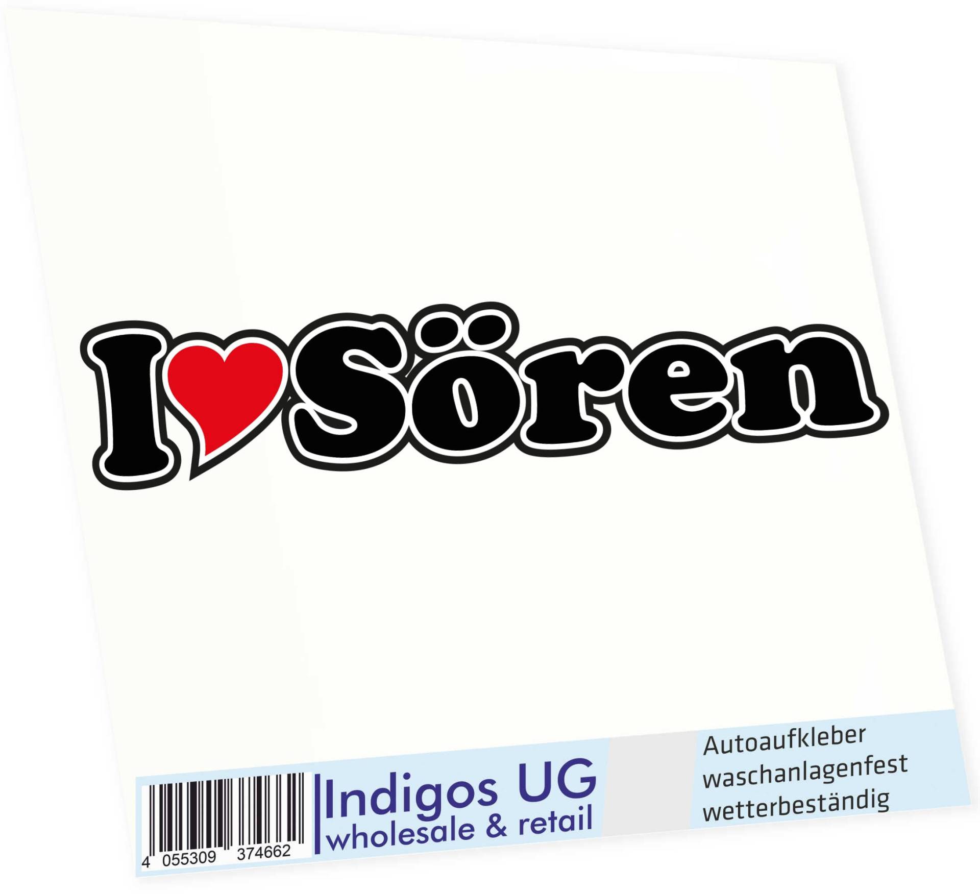 INDIGOS UG - Aufkleber - Autoaufkleber I Love Heart - Ich Liebe mit Herz 15 cm - I Love Sören - Auto LKW Truck - Sticker mit Namen vom Mann Frau Kind von INDIGOS UG