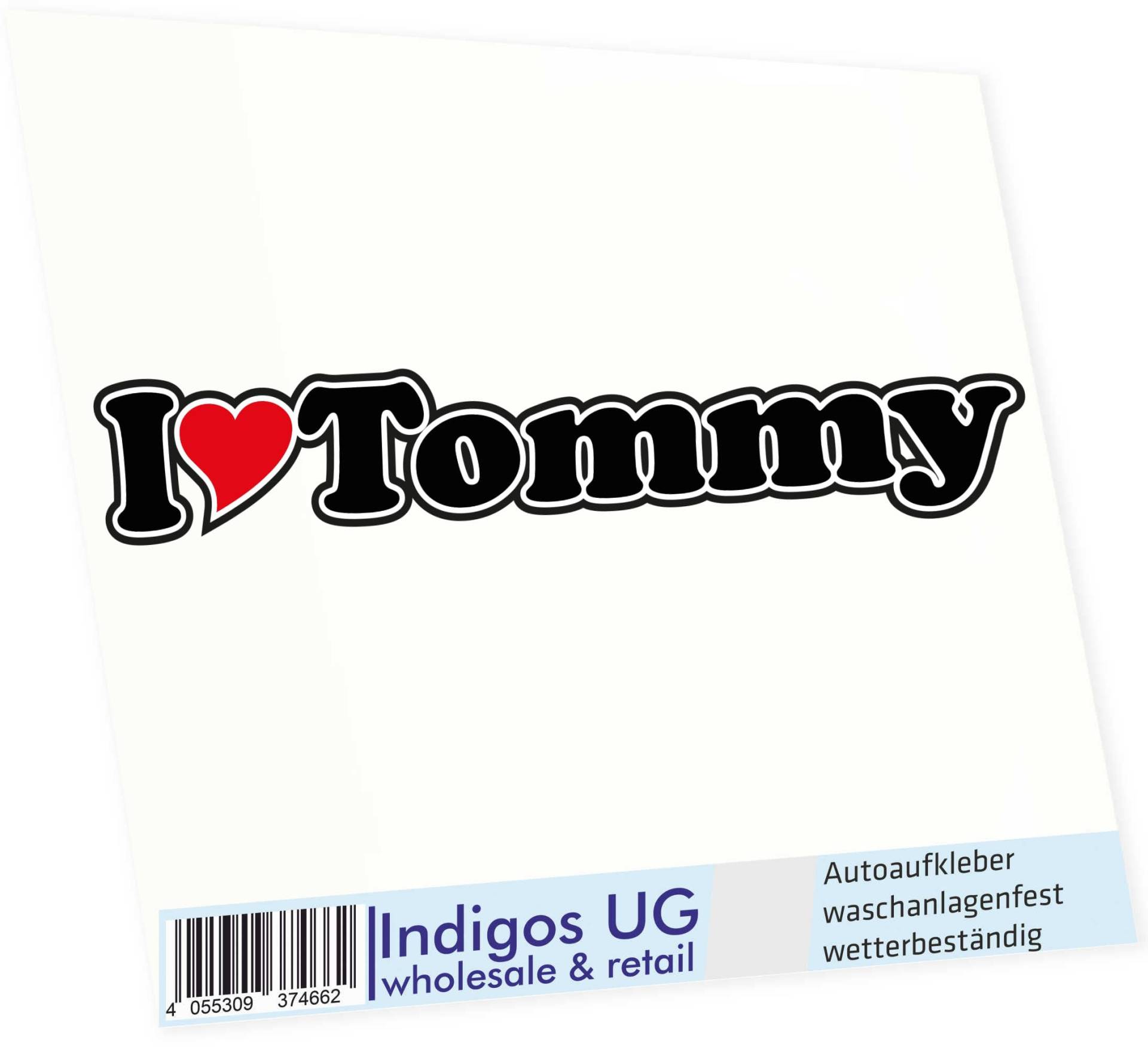 INDIGOS UG - Aufkleber - Autoaufkleber I Love Heart - Ich Liebe mit Herz 15 cm - I Love Tommy - Auto LKW Truck - Sticker mit Namen vom Mann Frau Kind von INDIGOS UG