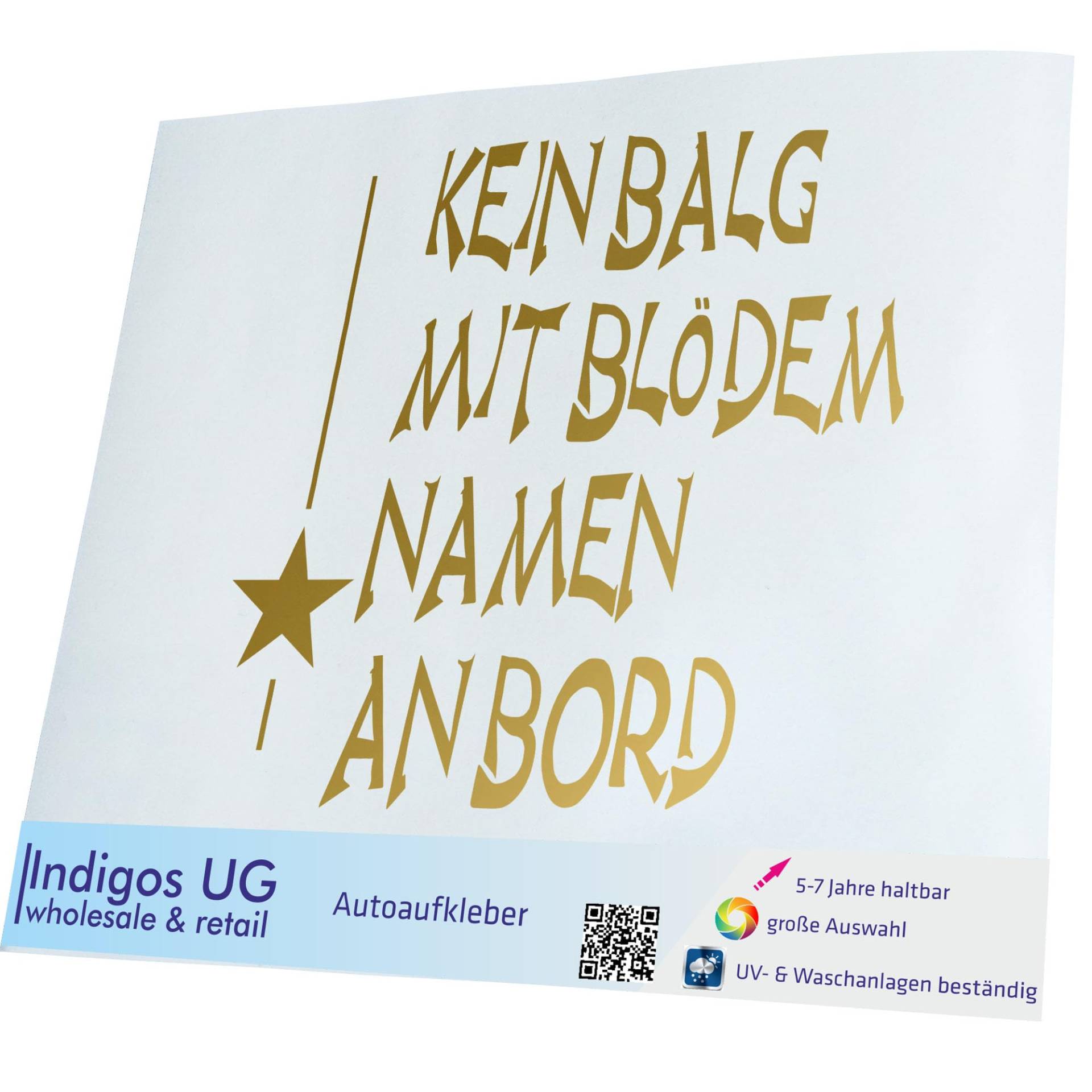 INDIGOS UG Aufkleber - Autoaufkleber - JDM - Die Cut - Auto - 120x110 mm - Kein Balg an Bord - Gold - Heckscheibe - Heckscheibenaufkleber - Sticker - Tuning von INDIGOS UG