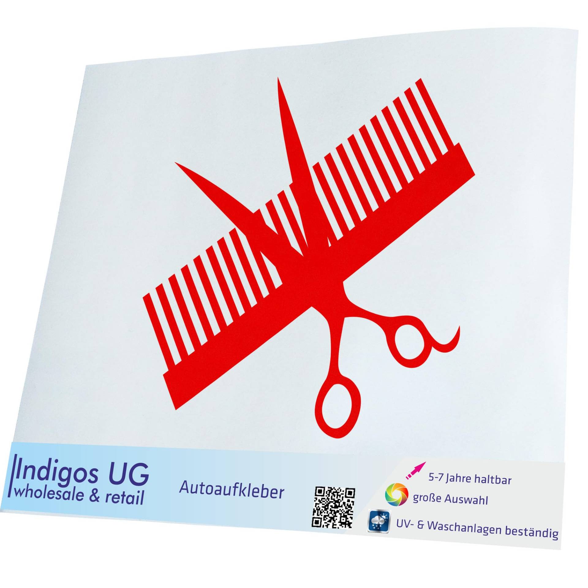 INDIGOS UG Aufkleber - Autoaufkleber - JDM - Die Cut - Auto - 120x120 mm - Kamm & Schere - rot - Heckscheibe - Heckscheibenaufkleber - Sticker - Tuning von INDIGOS UG