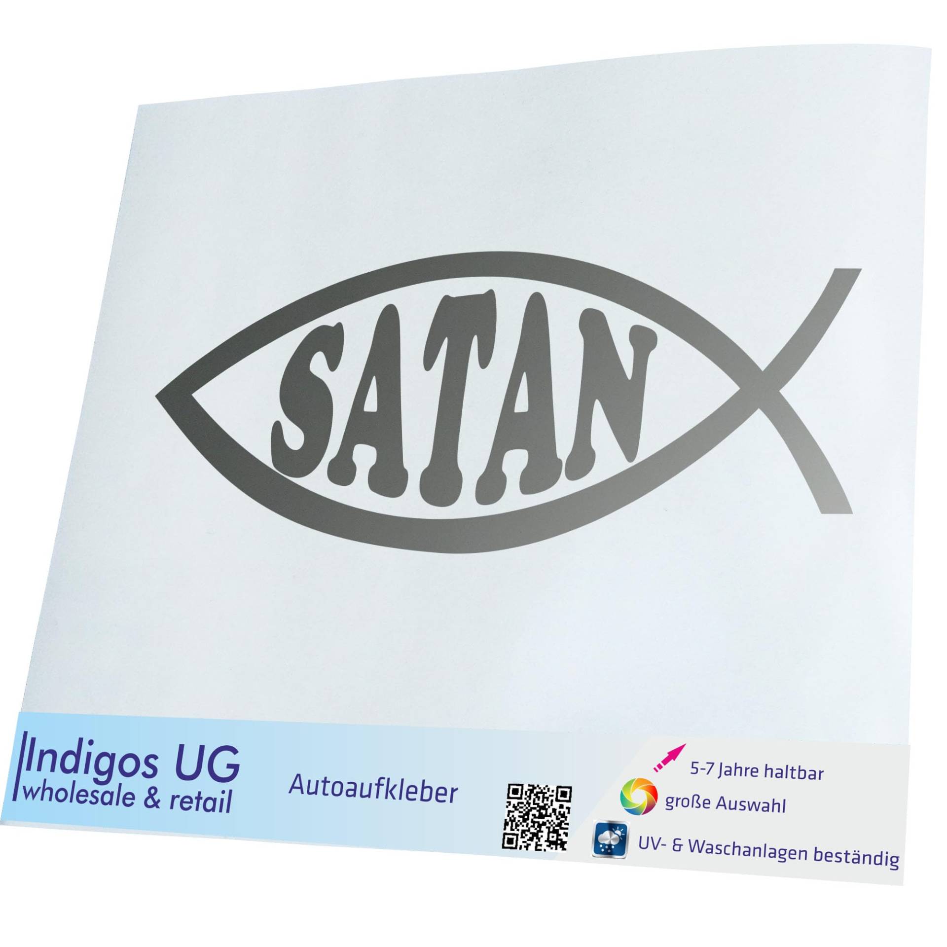 INDIGOS UG Aufkleber - Autoaufkleber - JDM - Die Cut - Auto - 160x60 mm - Satan Fisch - Silber - Heckscheibe - Heckscheibenaufkleber - Sticker - Tuning von INDIGOS UG