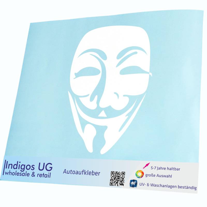 INDIGOS UG Aufkleber - Autoaufkleber - JDM - Die Cut - Auto - 200x267 mm - Anonymous Maske - weiß - Heckscheibe - Heckscheibenaufkleber - Sticker - Tuning von INDIGOS UG