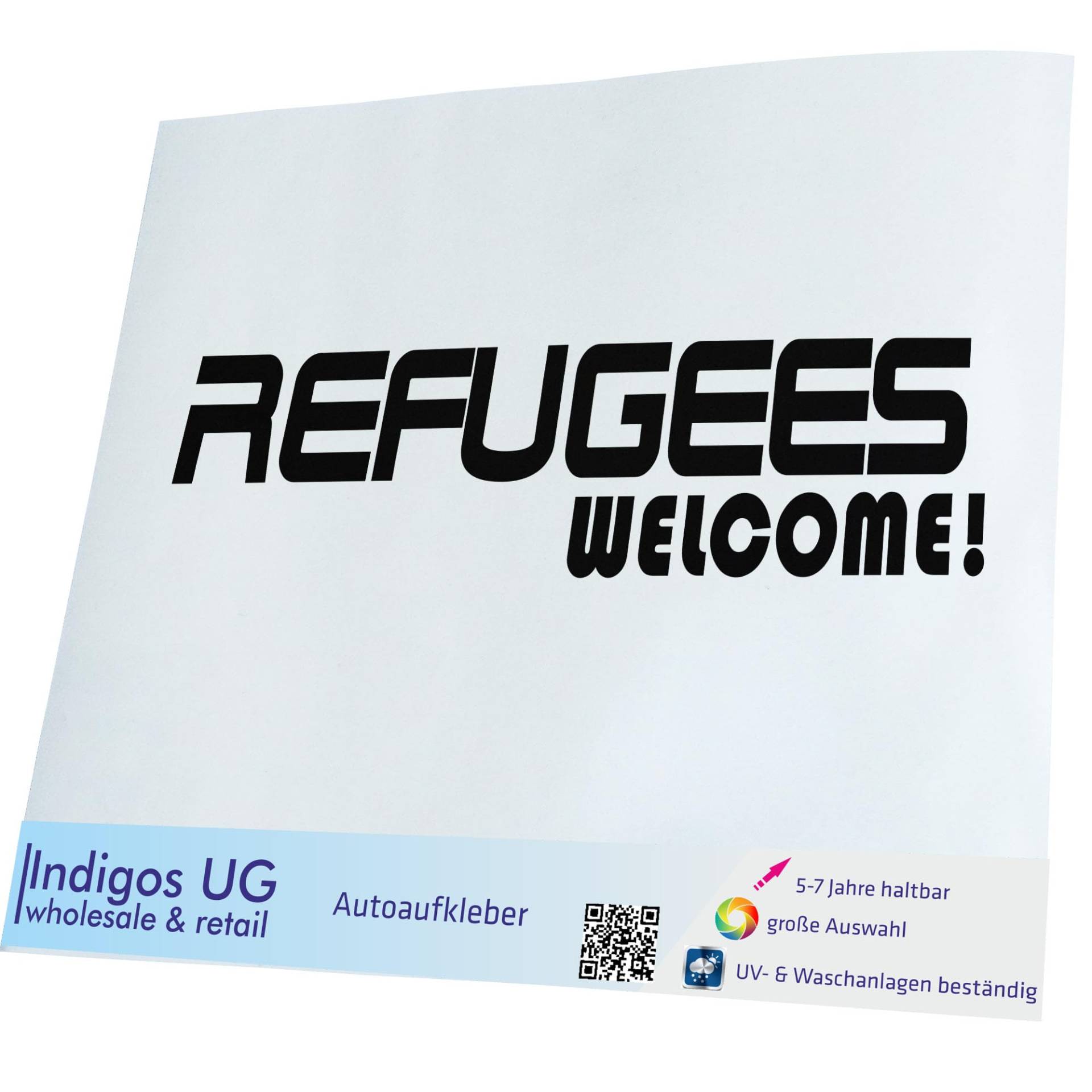 INDIGOS UG Aufkleber - Autoaufkleber - JDM - Die Cut - Auto - 200x50 mm - Refugees Welcome - schwarz - Heckscheibe - Heckscheibenaufkleber - Sticker - Tuning von INDIGOS UG