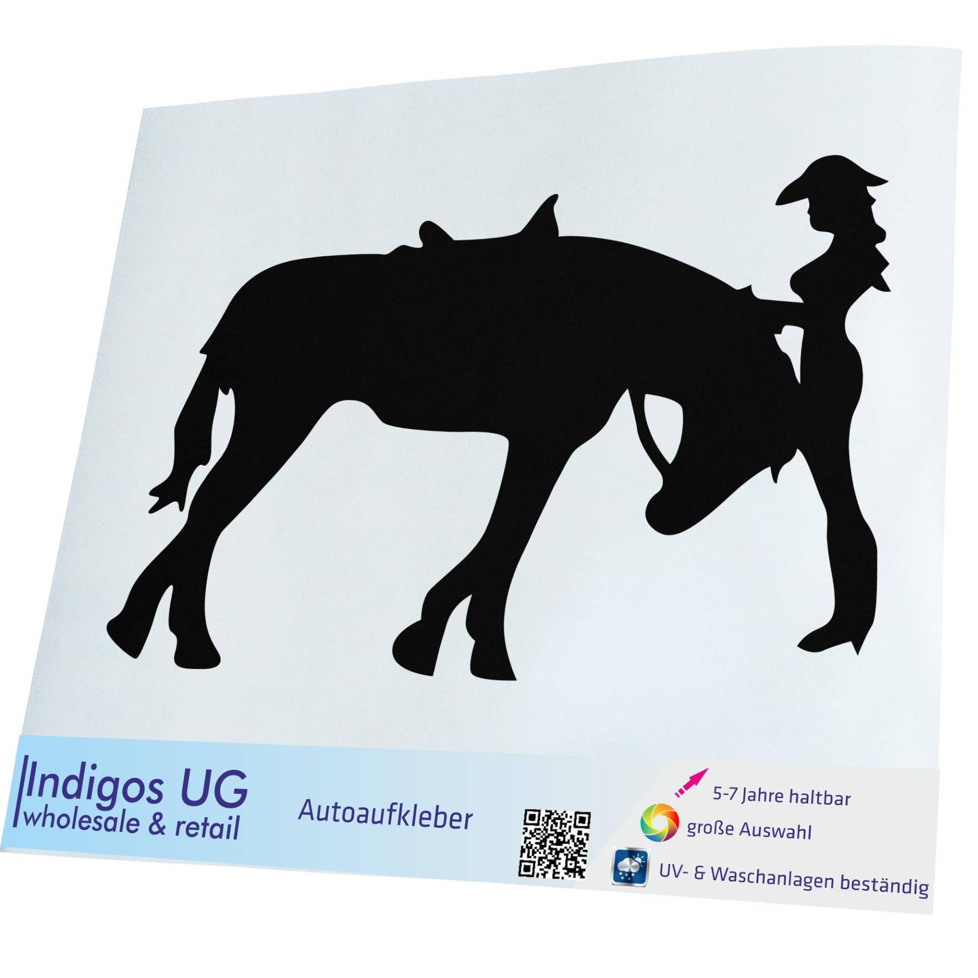 INDIGOS UG Aufkleber - Autoaufkleber - JDM - Die Cut - Auto - 400x248 mm - Cowgirl with Horse - schwarz - Heckscheibe - Heckscheibenaufkleber - Sticker - Tuning von INDIGOS UG