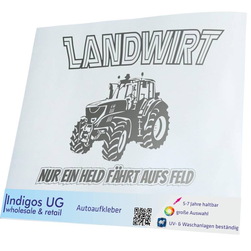 INDIGOS UG Aufkleber - Autoaufkleber - JDM - Die Cut - Auto - 400x308 mm - Nur EIN Held fährt aufs Feld - Landwirt Bauer Traktor - Silber - Heckscheibe - Heckscheibenaufkleber - Sticker - Tuning von INDIGOS UG