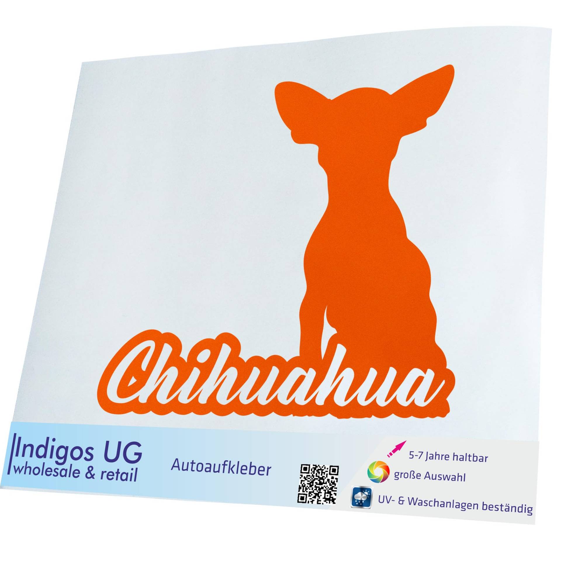 INDIGOS UG Aufkleber - Autoaufkleber - JDM - Die Cut - Chihuahua mit Name Techichi - 200x181mm orange - Heckscheibe - Heckscheibenaufkleber - Sticker Tuning Boot Auto Laptop LKW von INDIGOS UG