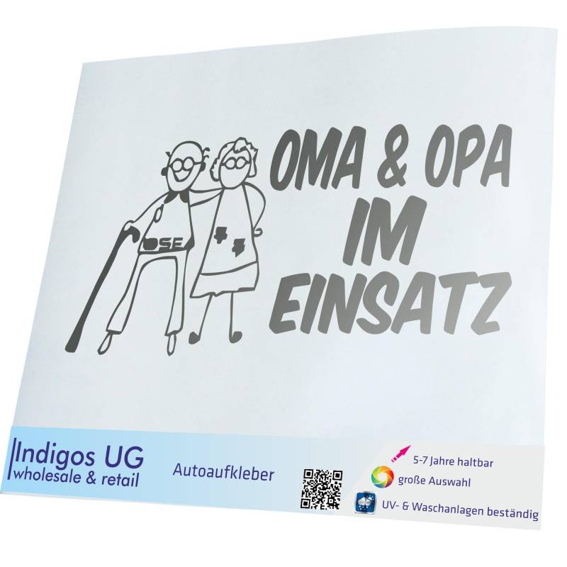 INDIGOS UG Aufkleber - Autoaufkleber - JDM - Die Cut - Oma und Opa im Einsatz Kinder Boy Girl - 300x142mm Silber - Heckscheibe - Heckscheibenaufkleber - Sticker Tuning Boot Auto Laptop LKW von INDIGOS UG