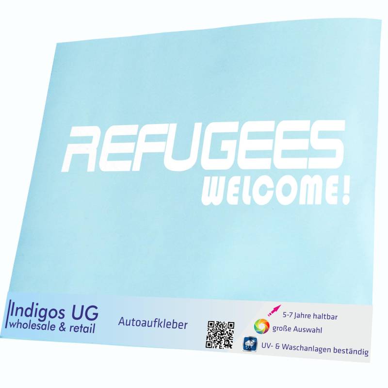 INDIGOS UG Aufkleber - Autoaufkleber - JDM - Die cut - Auto - 300x75 mm - Refugees welcome - weiß - Heckscheibe - Heckscheibenaufkleber - Sticker - Tuning von INDIGOS UG