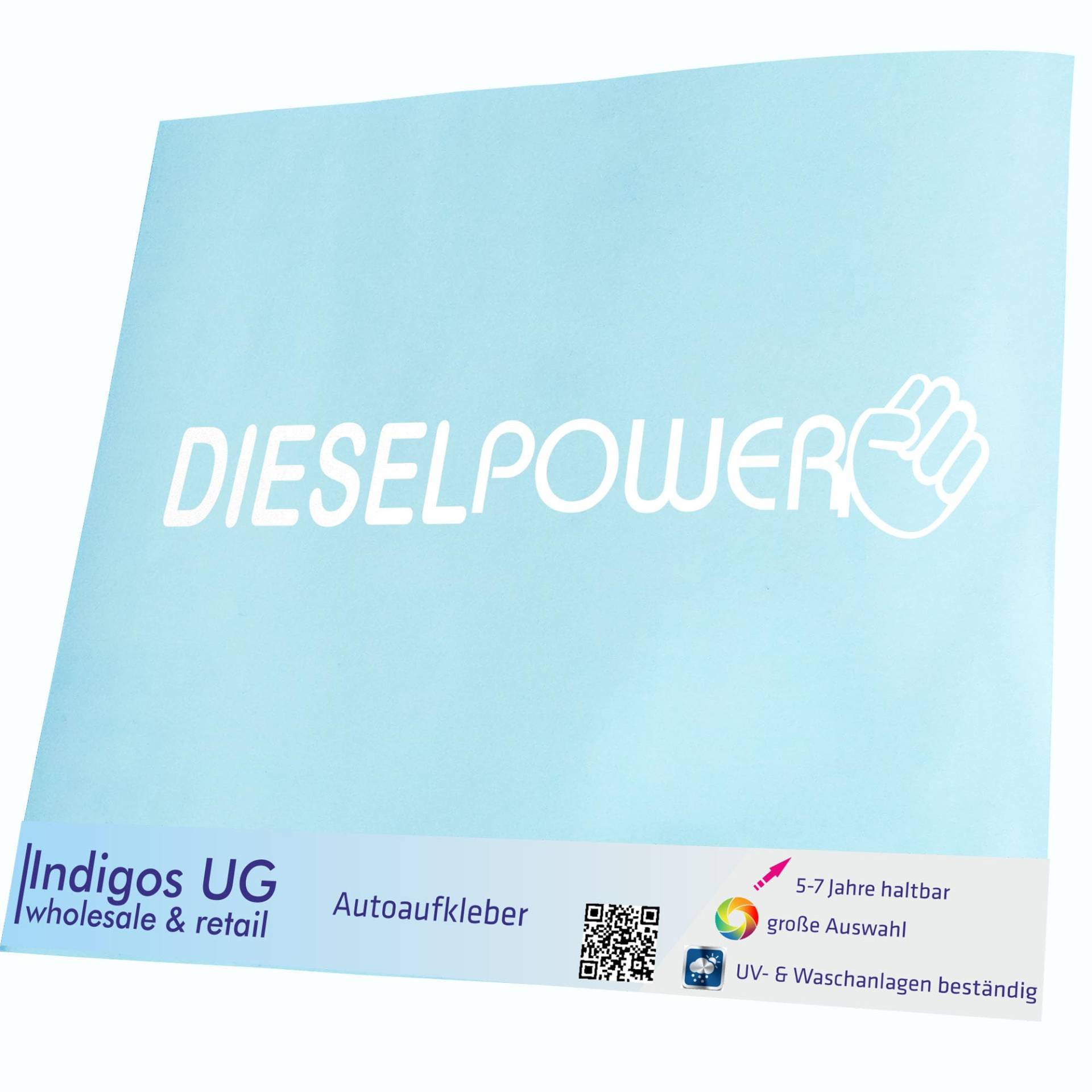 INDIGOS UG Aufkleber - Autoaufkleber - JDM - Die cut - Auto - 400x76 mm - Diesel Power - weiß - Heckscheibe - Heckscheibenaufkleber - Sticker - Tuning von INDIGOS UG