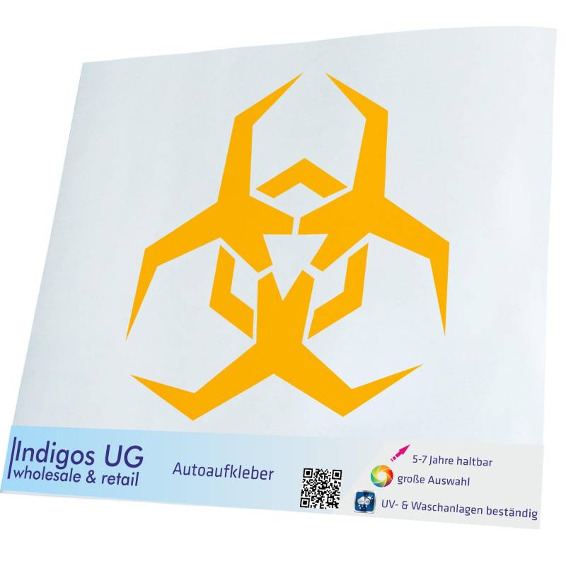 INDIGOS UG Aufkleber - Autoaufkleber - JDM - Die cut - Biohazard Symbol Clipart - 300x300mm gelb - Heckscheibe - Heckscheibenaufkleber - Sticker Tuning Boot Auto Laptop LKW von INDIGOS UG