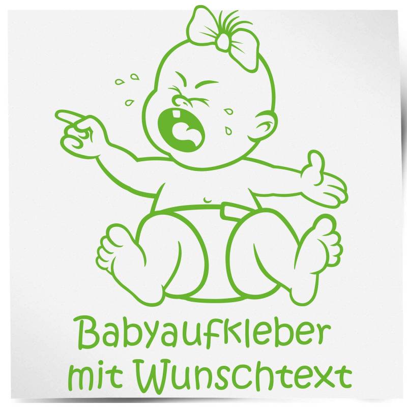 INDIGOS UG - Aufkleber - ab 15cm Namensaufkleber Baby neongrün - Namensbeschriftung Sticker Wunschtext mit Wunschname individuell personalisiert Auto Heckscheibe von INDIGOS