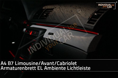 EL Ambiente Lichtleiste Ambientebeleuchtung für A4 B7 Armaturenbrett (Mit Kontaktkleber, Rot) von INDIVIDUALise your CAR