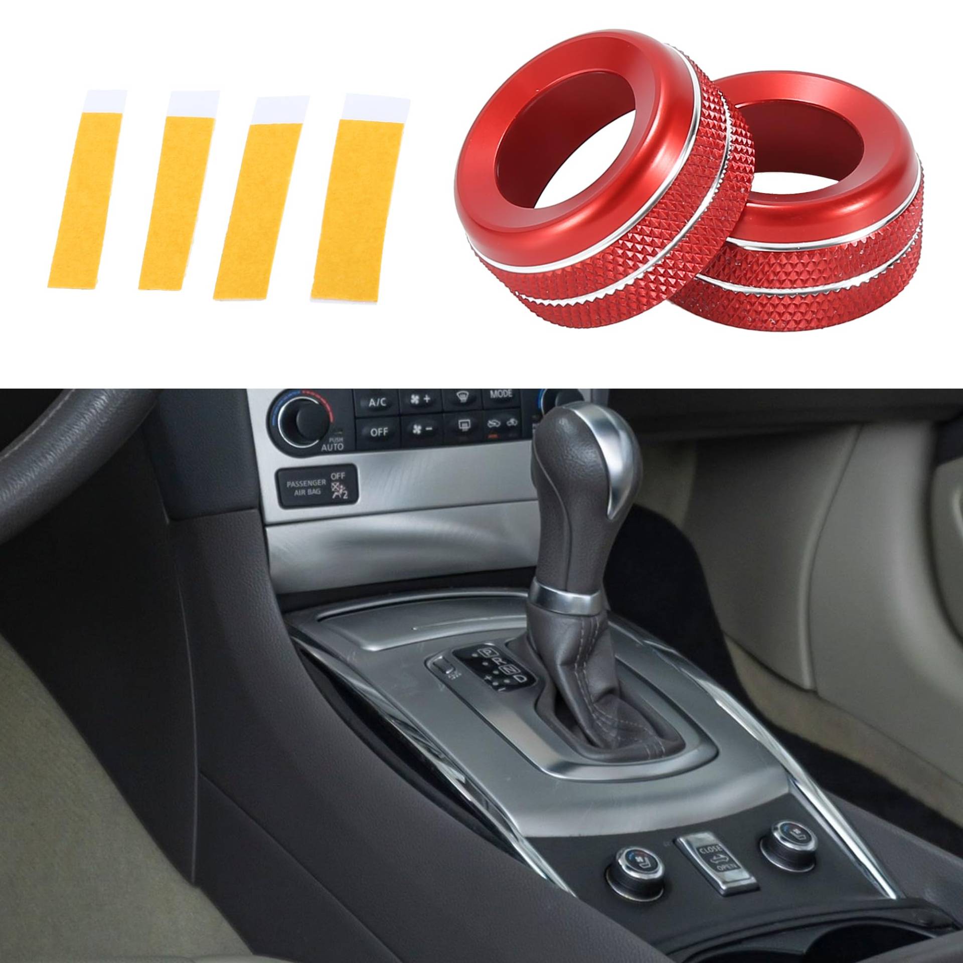 INFINAUTO Auto Sitzheizung Knopf Abdeckung Aluminium Auto Heizung Taste Abdeckring Auto Knopf Trim Abdeckring Kompatibel für Infiniti G37 2007-2013 Rot, 2 Stück von INFINAUTO