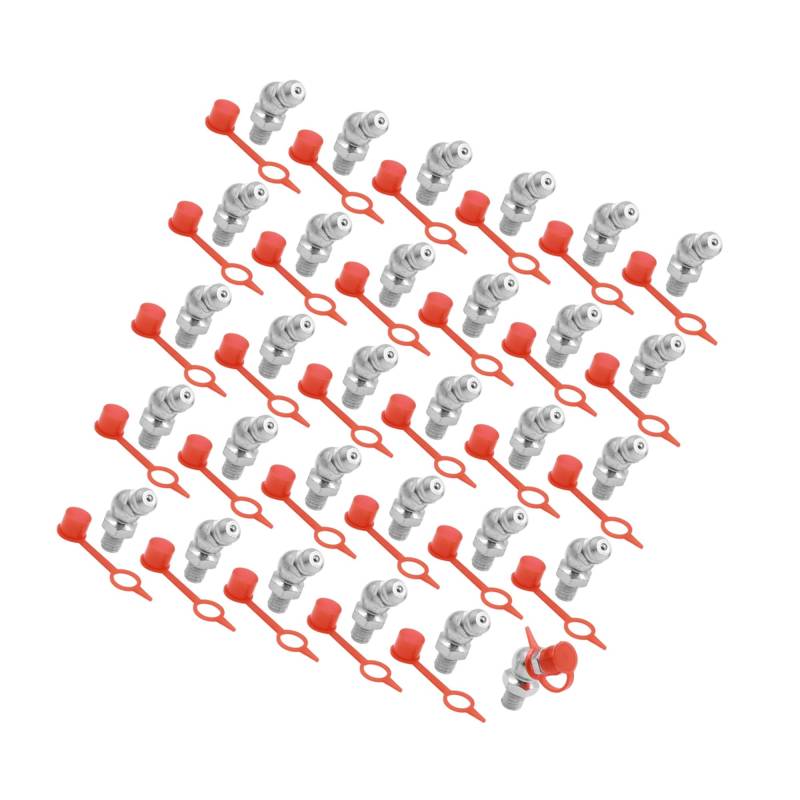 INFINAUTO M6 45-Grad-Winkel-Fettnippelverschraubungen mit Staubkappe für Auto, 30er-Set, langlebiges Material, stilvolles Design von INFINAUTO