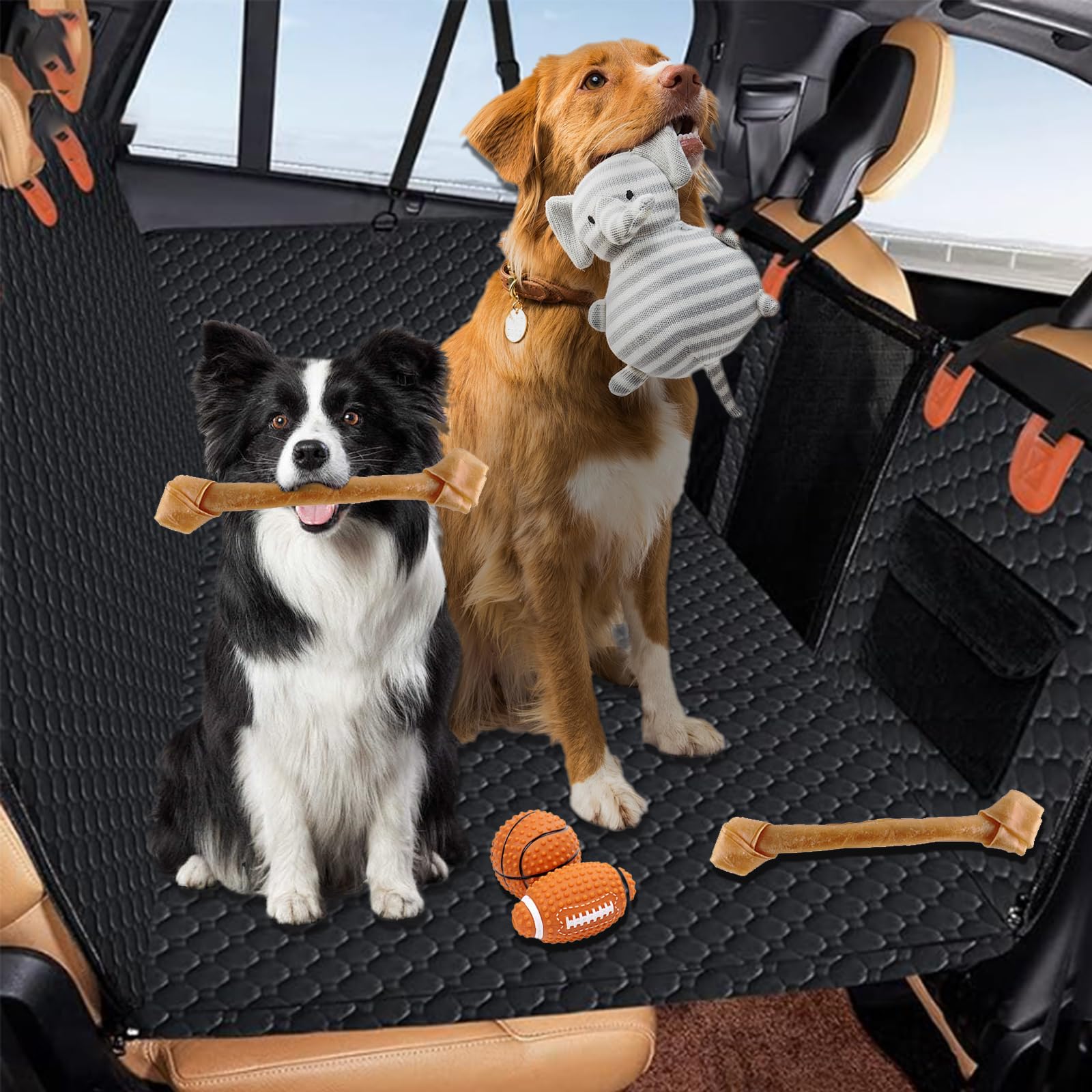 Hundedecke Auto Rückbank,Komfort Hunde Autositz rutschfeste, Kratzfeste, Wasserfeste, Kofferraum Chutzmatte for Dog, Rücksitz mit Seitenschutz & Sichtfenster, 129x61x41CM von INFURIDER