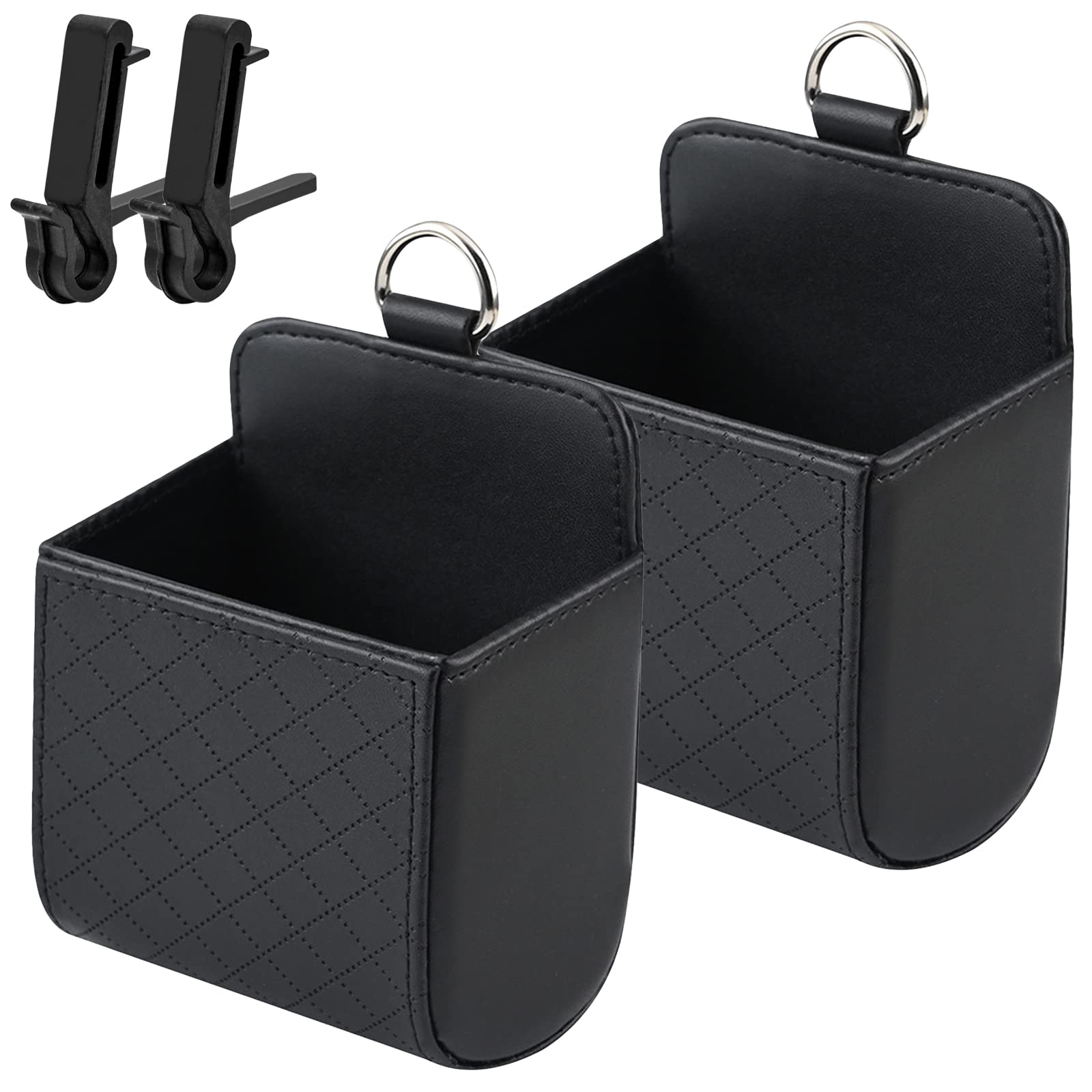 INHEMING 2 Stück Auto Lüftungsschlitz Aufbewahrungstasche, Universal Auto Aufbewahrungsbeutel mit Haken, Auto Aufbewahrungsbox,Auto Air Vent Outlet Organizer Interieur PU Leder - Schwarz von INHEMING