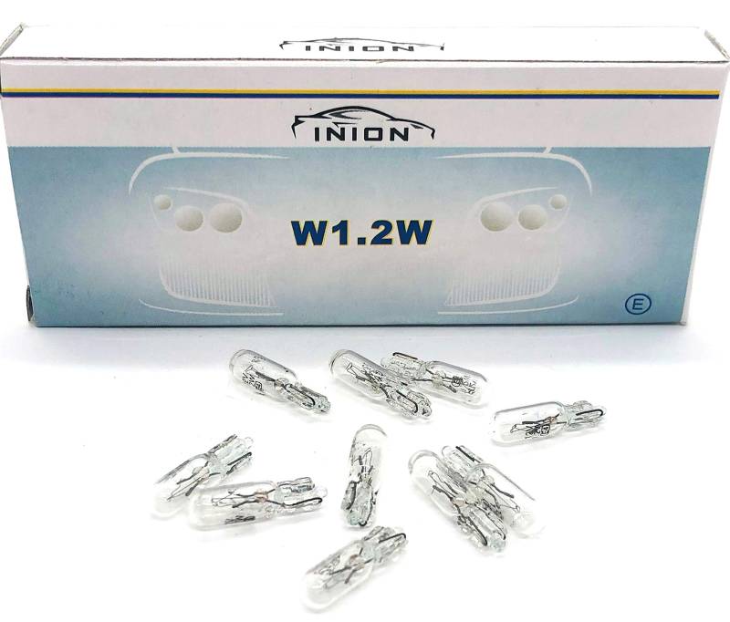 INION 10x Stück W1,2W T5 1,2W 12V Auto Glühlampe Armatur Tacho Beleuchtung Autolampen Zugelassen (W1.2W) von INION