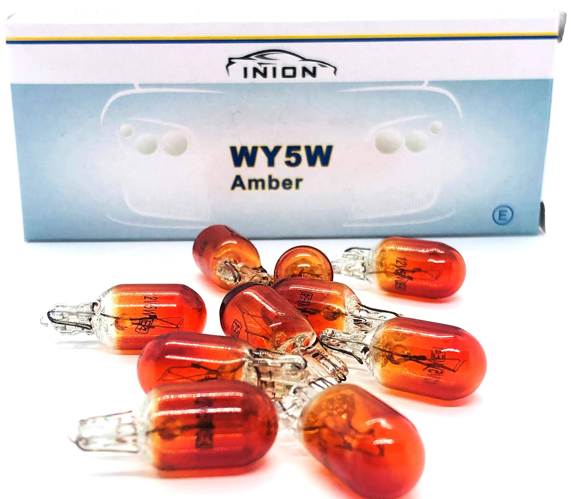 INION 10x Stück WY5W W2.1x9.5d T10 12V 5W AMBER ORANG KFZ Auto Lampen Beleuchtung LONGLIFE Glühlampe Glühbirne Soffitte Autolampen WERKSTATTWARE von INION