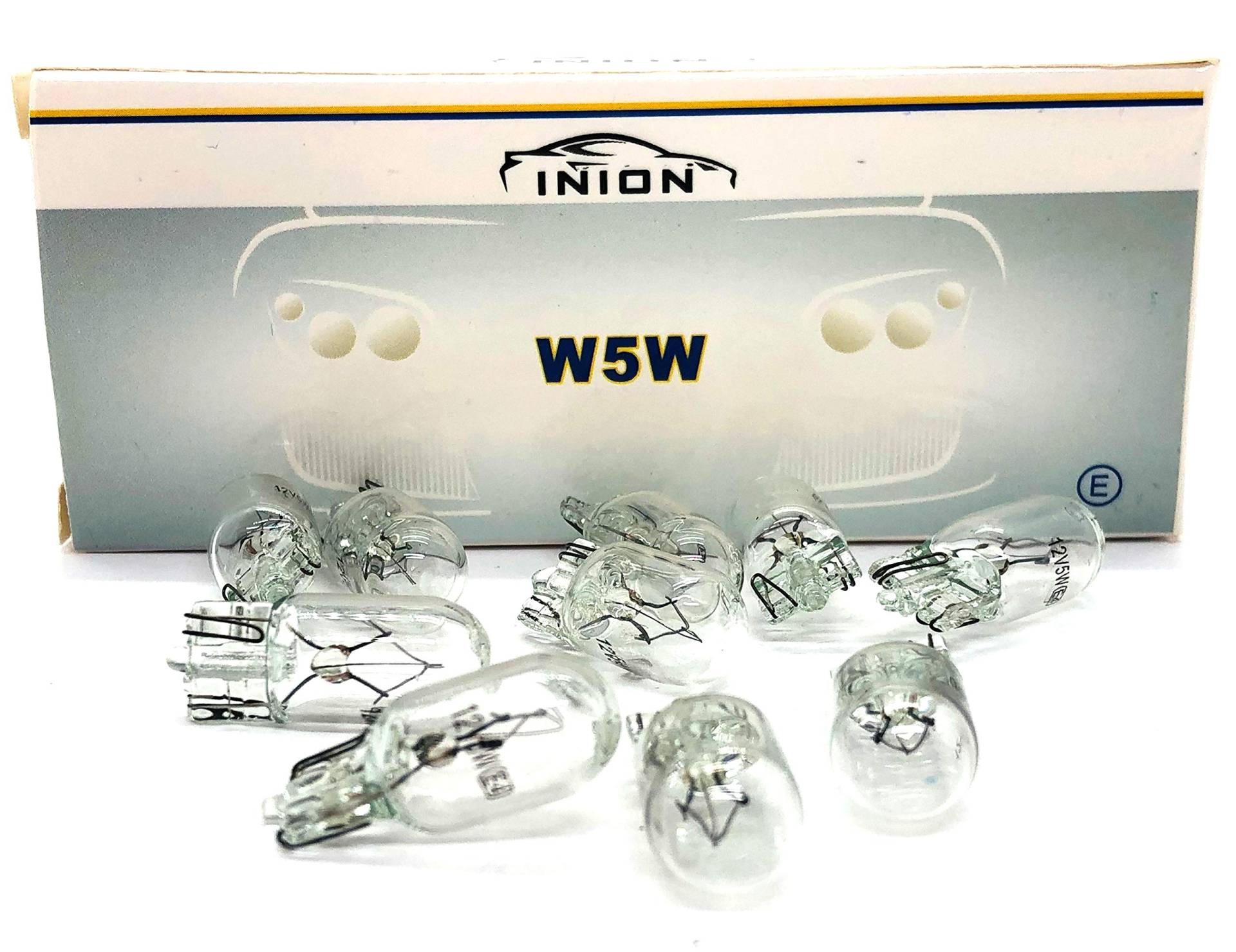 INION 10 Stück-Set KFZ Beleuchtung PROFIWARE Glassockel Lampe Halogen 12V Autolampen (10x W5W) von INION