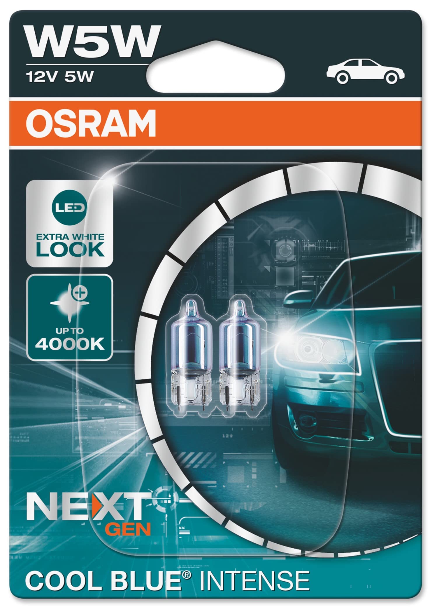 OSRAM COOL BLUE INTENSE NEXT T10 12V Schlusslicht, Kennzeichen Blinker Seite, Park-Positionslicht, Nummernschildbeleuchtung, Xenon-Look, Doppelblister (2 Lampen) von INION