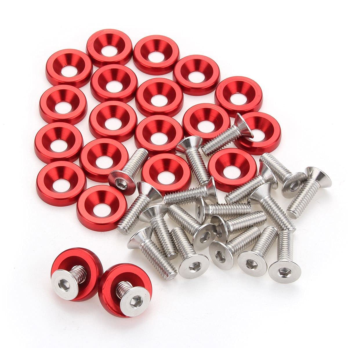 Stoßstange Unterlegscheibe M6 x 20 mm rotes hinteres Billet-Aluminium/Kotflügel-Stoßstangen-Unterlegscheiben-Schraube, Motor-Verkleidungs-Sets, 20 Stück von INOKAI