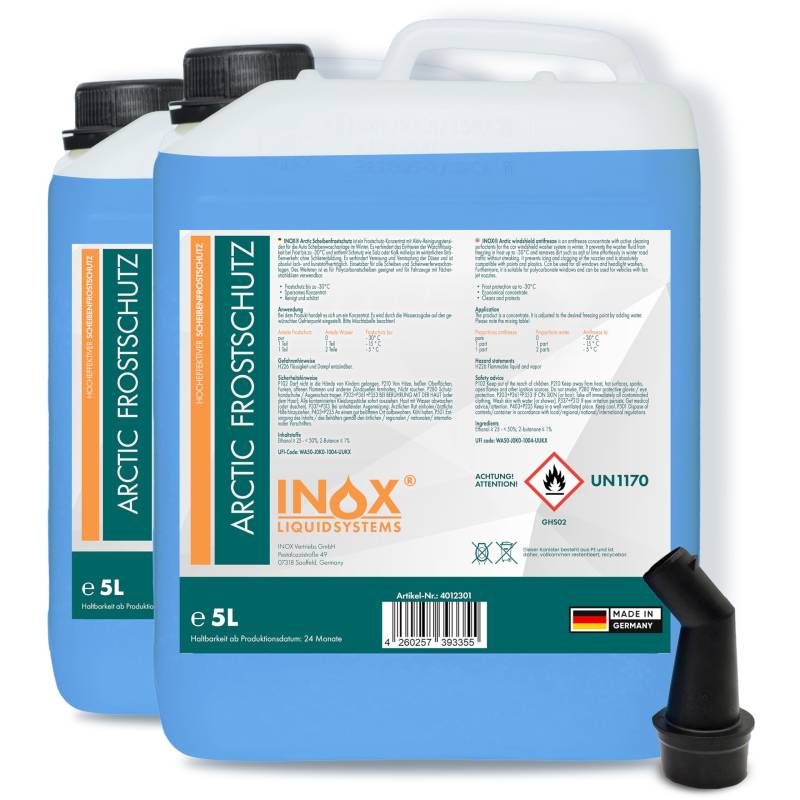 INOX® 2 x 5L Arctic Scheibenfrostschutz Konzentrat bis -30°C - Auto Frostschutzmittel Scheibenwaschanlage - Scheibenwischwasser schlierenfrei von INOX-LIQUIDSYSTEMS