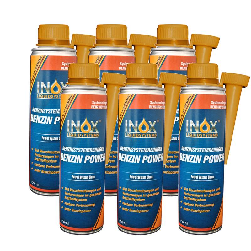 INOX® Benzin Power Additiv, 6 x 250ml - Benzinsystemreiniger Zusatz für alle Normal- und Superbenziner von INOX-LIQUIDSYSTEMS