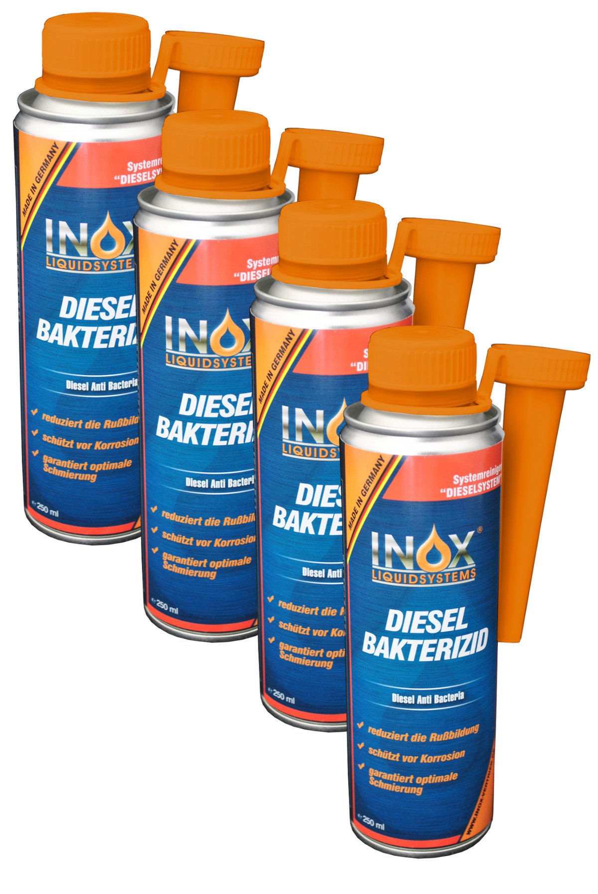 INOX® Diesel Bakterizid, 4 x 250ml - Additiv Desinfektion für Dieselsystem, Auto und Heizölsysteme von INOX-LIQUIDSYSTEMS