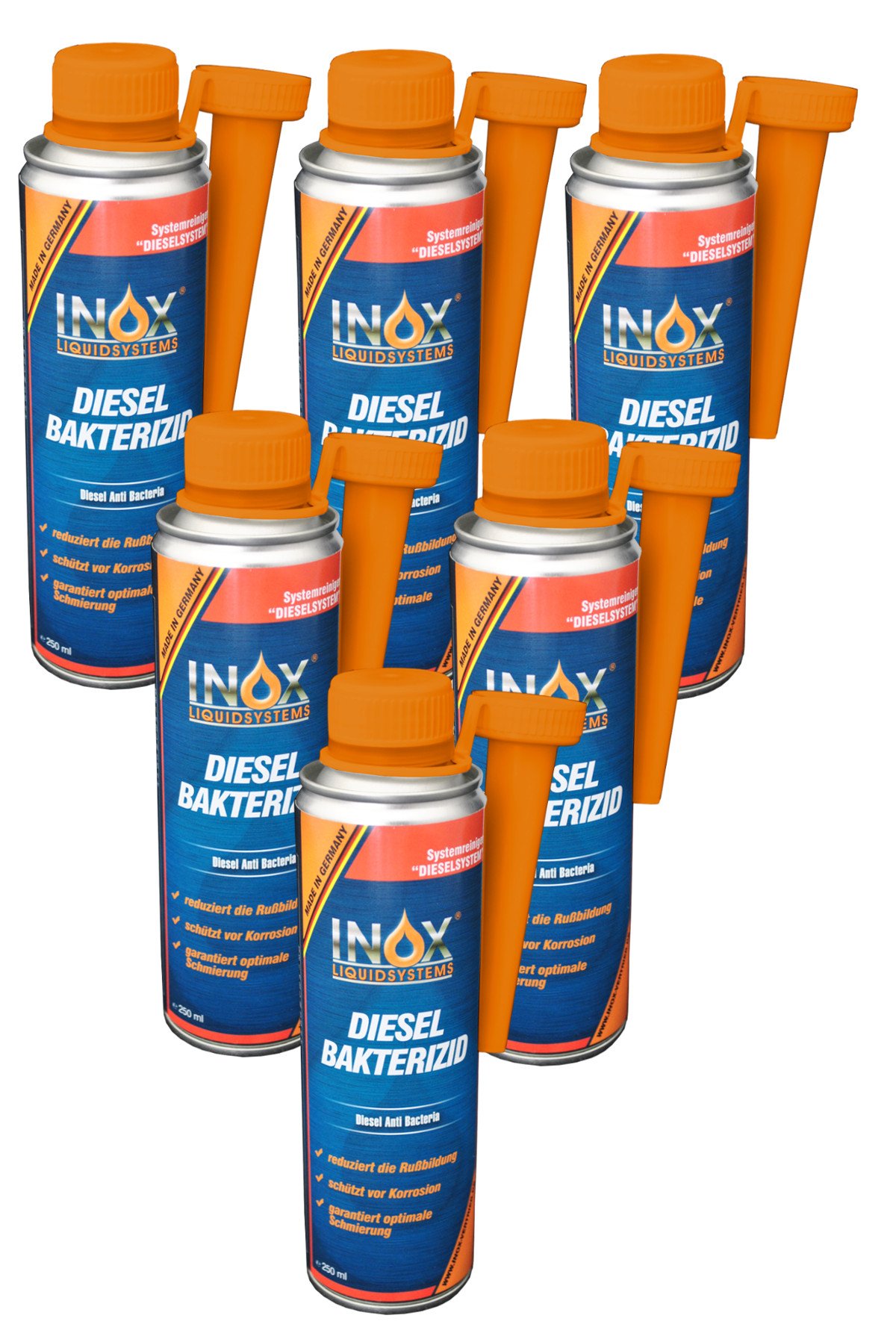 INOX® Diesel Bakterizid, 6 x 250ml - Additiv Desinfektion für Dieselsystem, Auto und Heizölsysteme von INOX-LIQUIDSYSTEMS