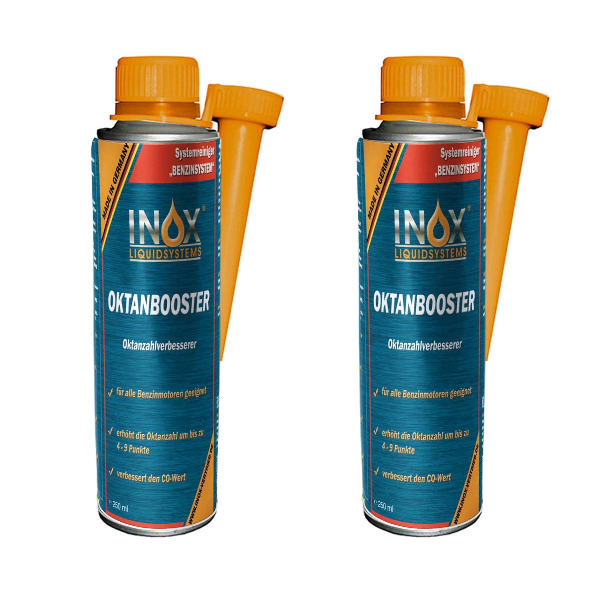 INOX® - Hochwirksamer Oktan Booster 2x250ml | Systemreiniger reduziert den Kraftstoffverbrauch | Benzin Additiv für bessere Verbrennung | Motorsystemreiniger für alle Benzinmotoren von INOX-LIQUIDSYSTEMS