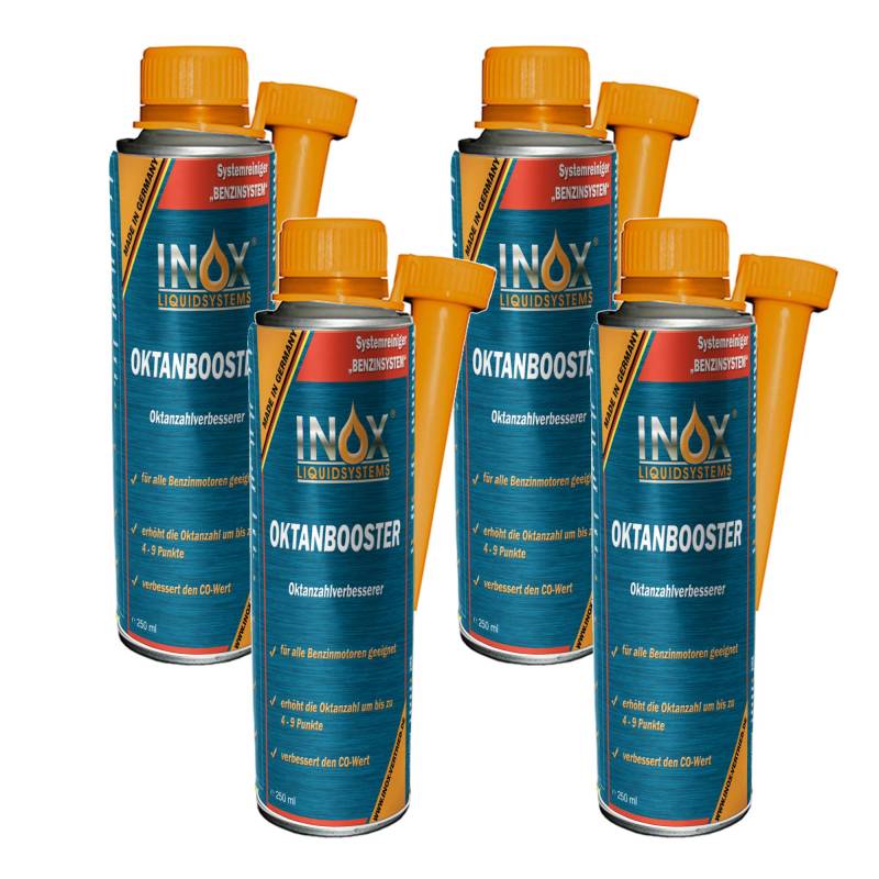 INOX® - Hochwirksamer Oktan Booster 4X 250ml | Systemreiniger reduziert den Kraftstoffverbrauch | Benzin Additiv für bessere Verbrennung | Motorsystemreiniger für alle Benzinmotoren von INOX-LIQUIDSYSTEMS