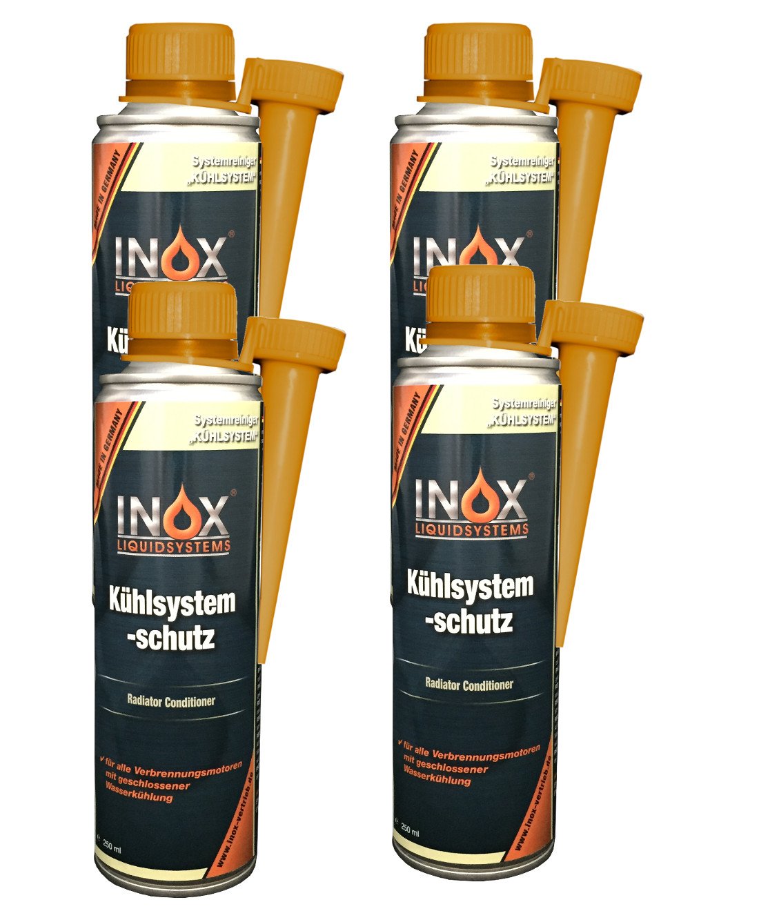 INOX® Kühlsystem Schutz Additiv, 4 x 250ml - Kühlerschutz Zusatz für alle Verbrennungsmotoren mit Wasserkühlung geeignet von INOX-LIQUIDSYSTEMS