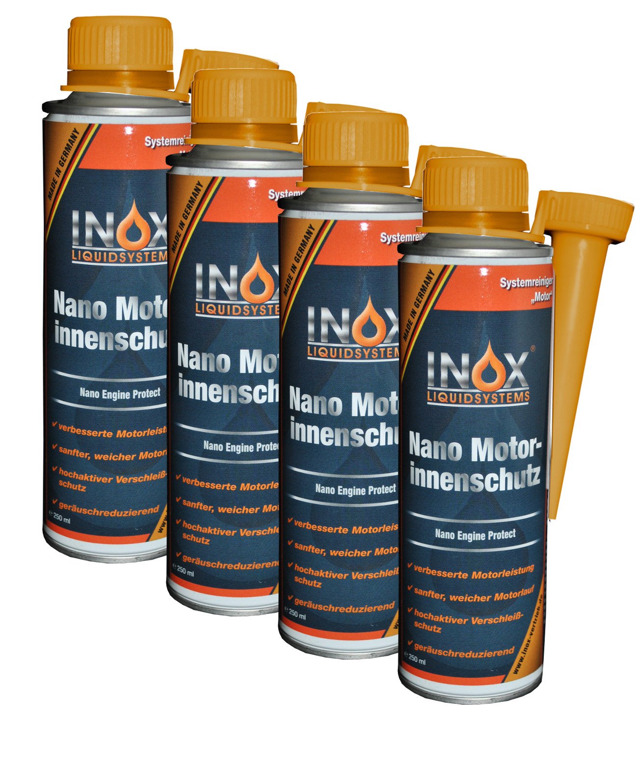 INOX® Nano Motorinnenschutz Additiv, 4 x 250ml - Motorinnenversiegelung verhindert Verschleiß für alle Benzin- und Dieselmotoren von INOX-LIQUIDSYSTEMS