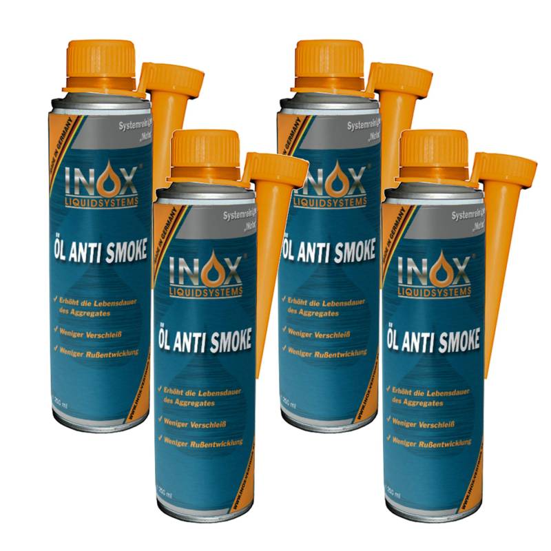 INOX® Öl Anti Smoke Additiv, 4 x 250 ml - Zusatz verringert Rauch- und Rußbildung bei Allen 4-Takt-, Diesel- und gasbetriebenen Motoren von INOX-LIQUIDSYSTEMS