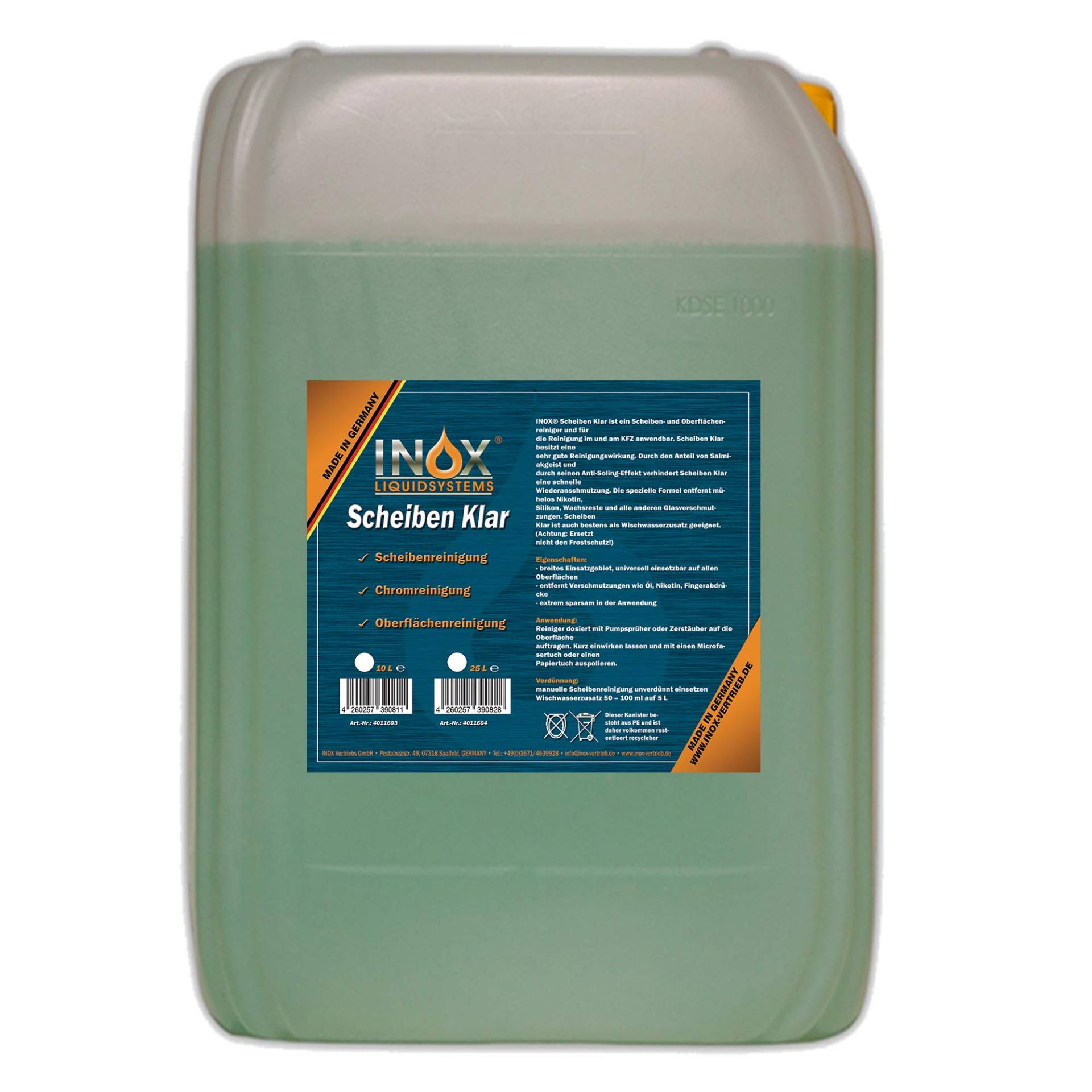 INOX® Scheiben-Klar, 25L - effektives Scheibenreiniger-Konzentrat Glasreiniger für Autoscheiben von INOX-LIQUIDSYSTEMS