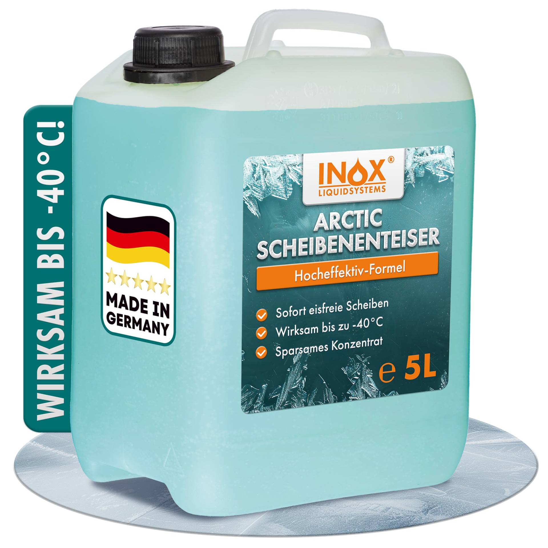 INOX® - Schnell wirkender Scheibenenteiser 5l | Effektiver Scheibenenteiser Nachfüller | Scheiben Enteisen ohne Kratzen | Schlierenfreies Scheibenenteisen | Wirksam bis -40 Grad von INOX-LIQUIDSYSTEMS