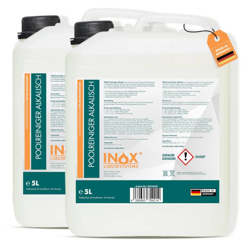 INOX - Hocheffektiver Pool Randreiniger alkalisch 2x5L | Poolrandreiniger für Folienpools | Effektiver Pool Folienreiniger | Beckenrandreiniger Pool für Fliesen, Keramik und Folie von INOX-LIQUIDSYSTEMS