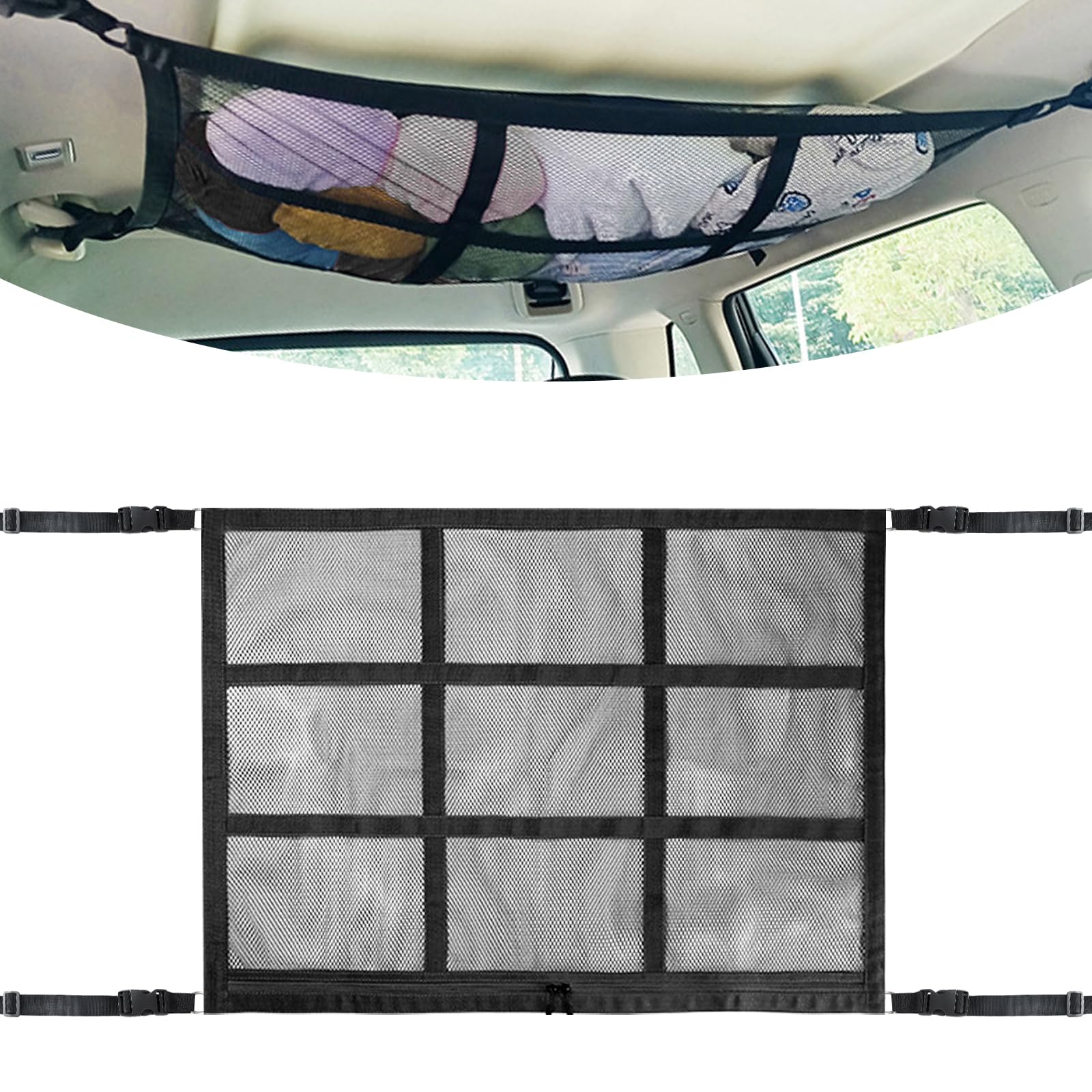 autodach gepäcknetz, 90X65CM Doppelschicht Gepäcknetz Auto, Universal Auto Netz dachhimmel, gepäcknetz wohnmobil, gepäcknetz Auto, Geeignet für SUV, Jeep, Van, die meisten Modelle. von INQUIRLLY