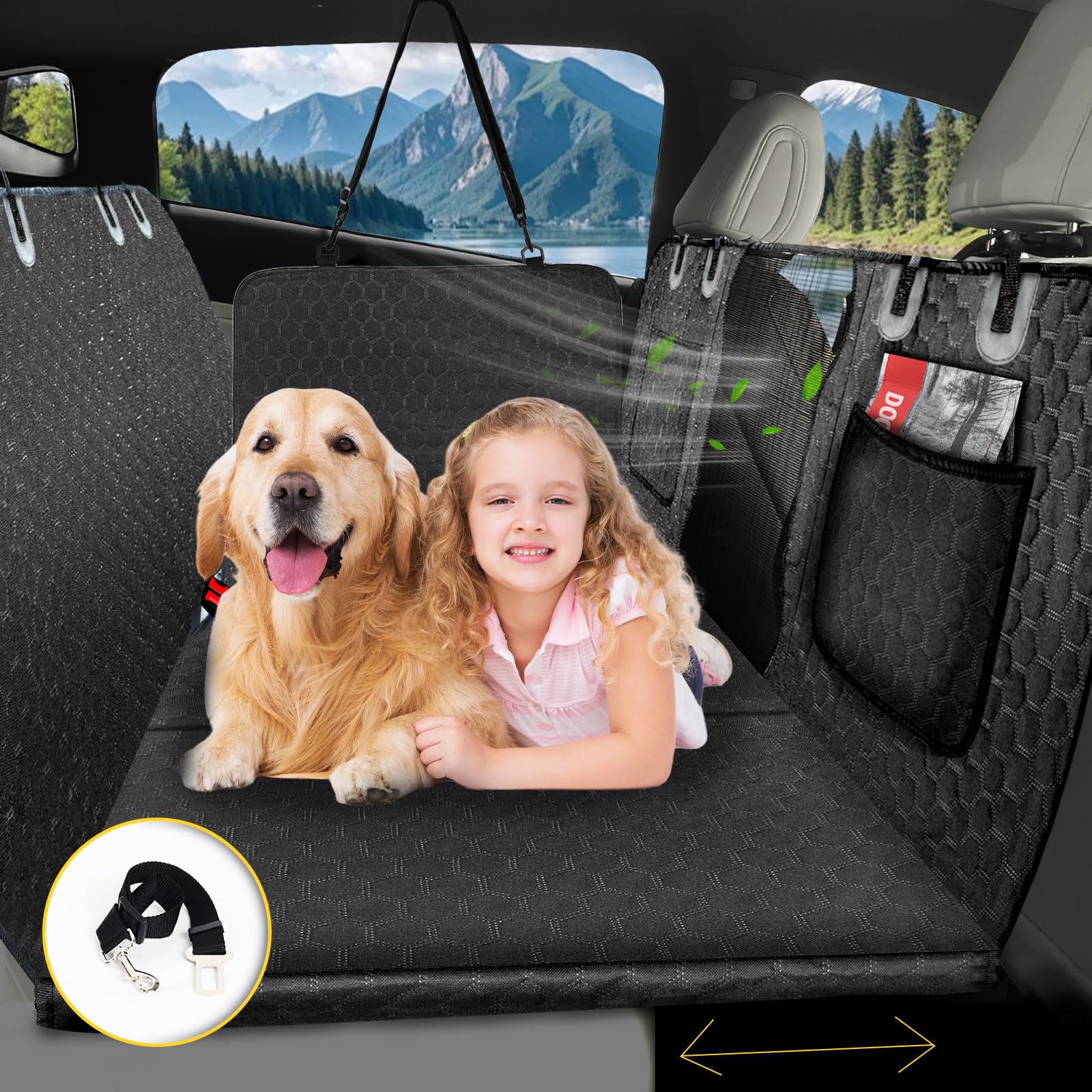 INSMEER Hundesitzbezug Autoschondecke mit Harter Unterseite, Kratzfest&rutschfest Hundedecke, 163x134 cm Auto Rückbank Rücksitz Mit Mesh-Fenster für Alle PKWs/SUV/MPV von INSMEER