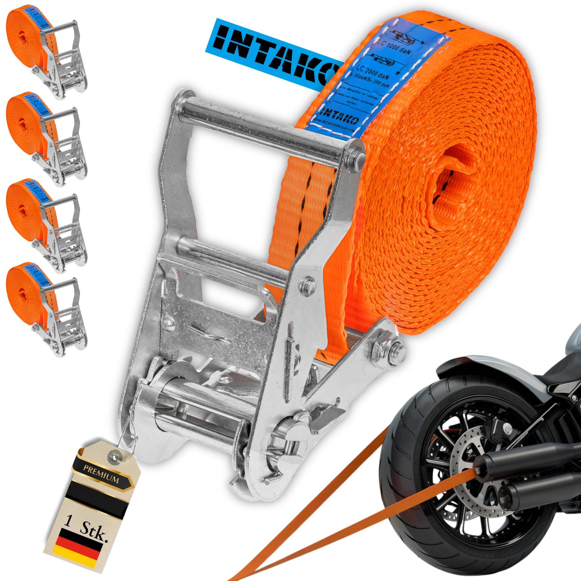 INTAKO Spanngurte mit Ratsche 6m 35mm- Spanngurt Einteilig Befestigungsgurt (4 Stück) - Zurrgurte Ratschengurt bis zu 2000 kg von INTAKO