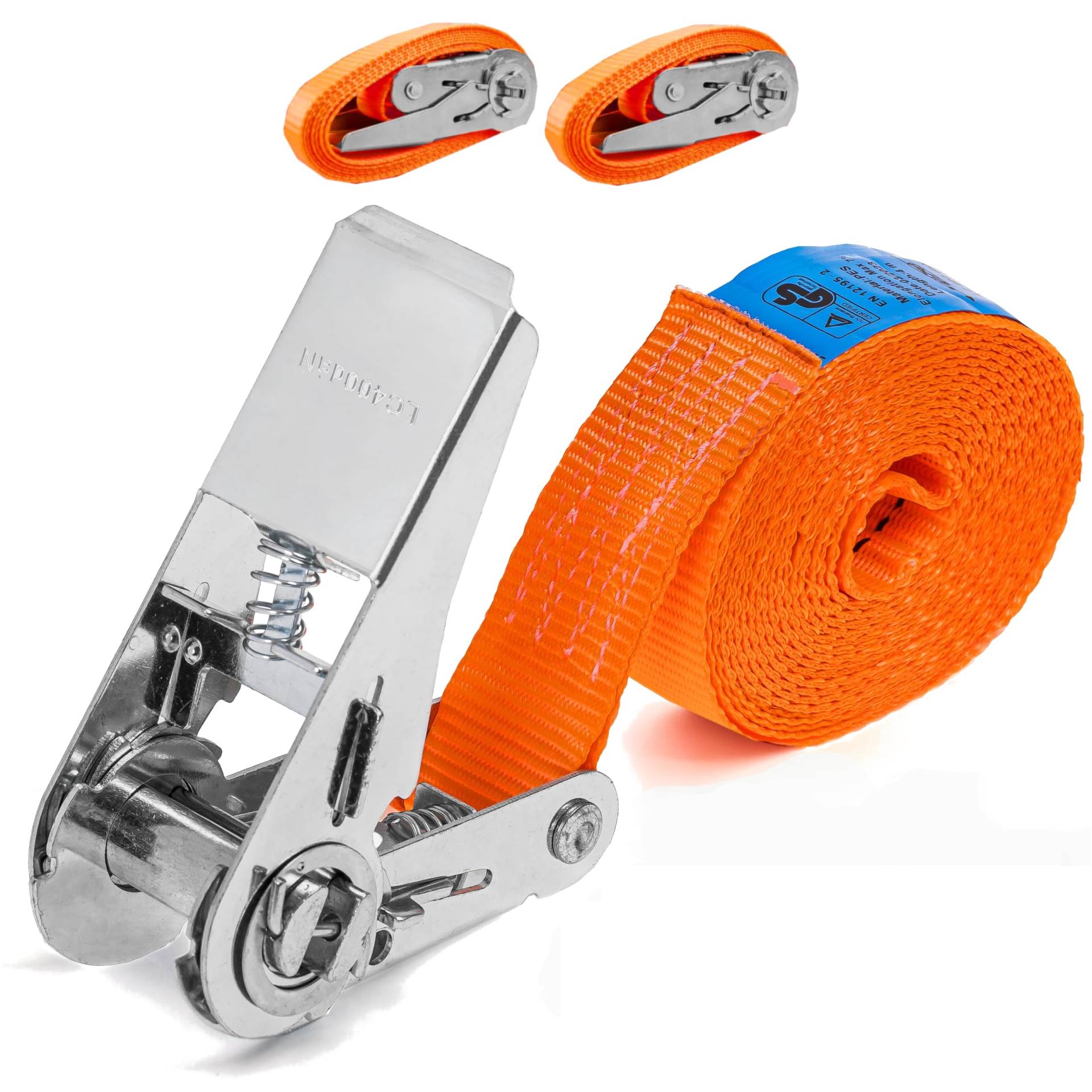 INTAKO Spanngurte mit Ratsche - 6m x 800kg x 25mm - 2 Stück - Mini Spanngurt Set - Zurrgurt Klein Einteilig - Ratschengurt Orange - TÜV GS Zertifiziert DIN EN 12195-2 von INTAKO