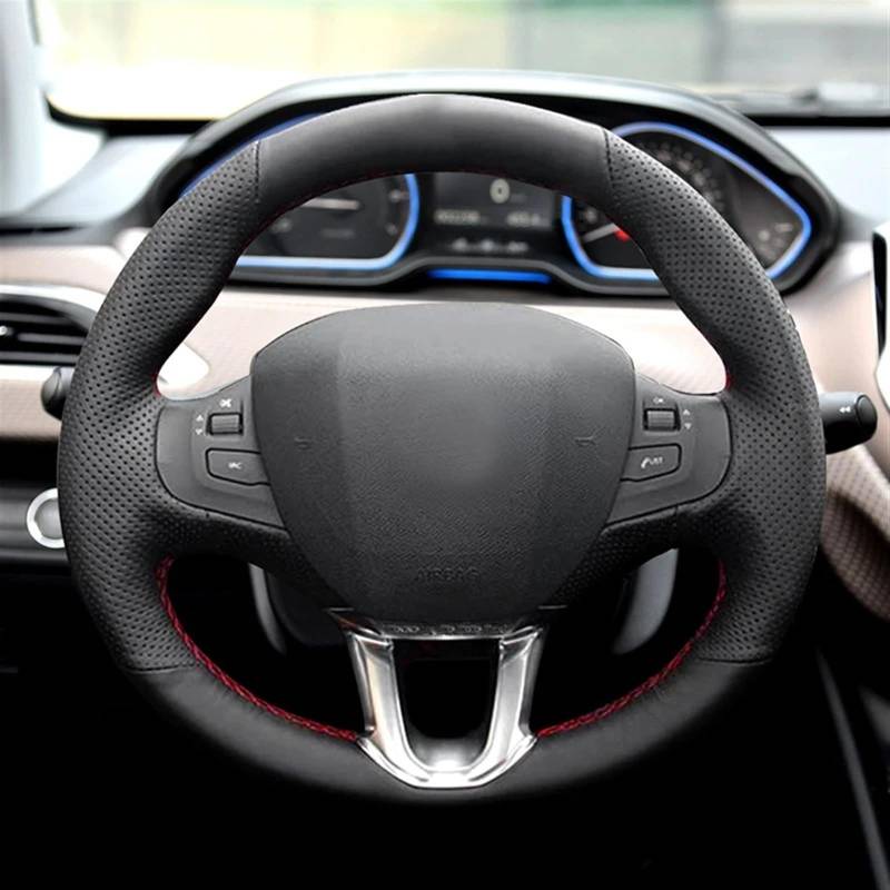 Lenkradbezüge Für Peugeot 208 Für Peugeot 2008 2014 2015 2016 2017 2018 Braid Lenkrad Auto Lenkrad Hand-genäht Leder Abdeckung Lenkradhülle (Color : Black line) von INXKED