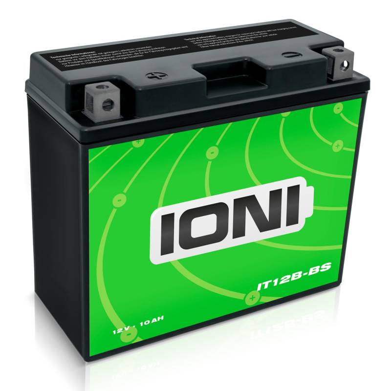 IONI AGM Batterie 12V 10Ah IT12B-BS Rollerbatterie/Motorradbatterie, wartungsfrei versiegelt vorgeladen kompatibel mit YT12B-BS YT12-B4 CT12B4 51001 von IONI