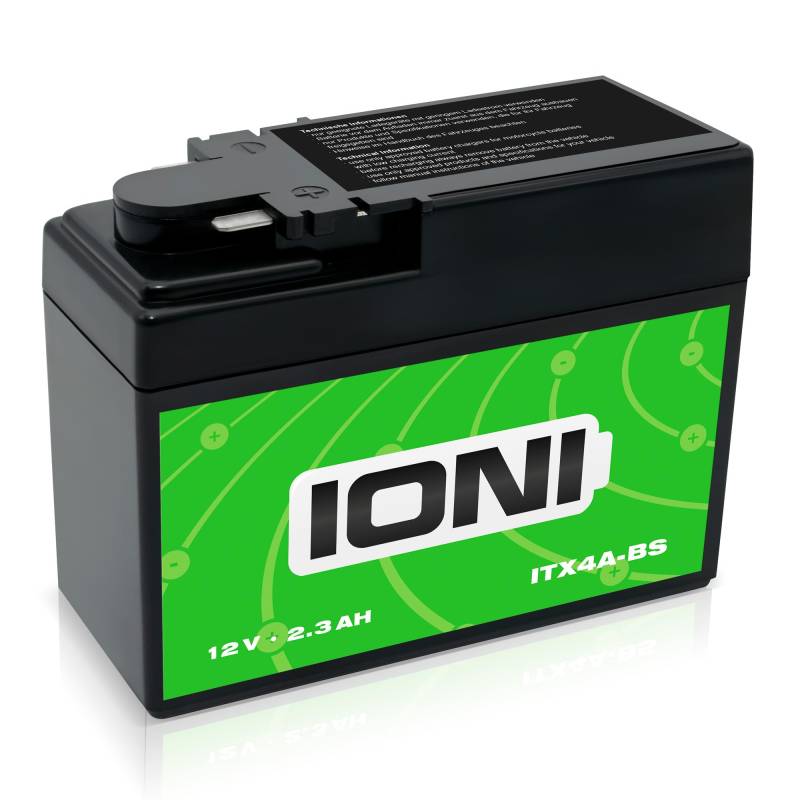 IONI AGM Batterie 12V 2,3Ah ITX4A-BS Rollerbatterie/Motorradbatterie, wartungsfrei versiegelt vorgeladen kompatibel mit ITR4A-BS YTR4A-BS YTX4A-BS FTX7A-BS 50415 von IONI