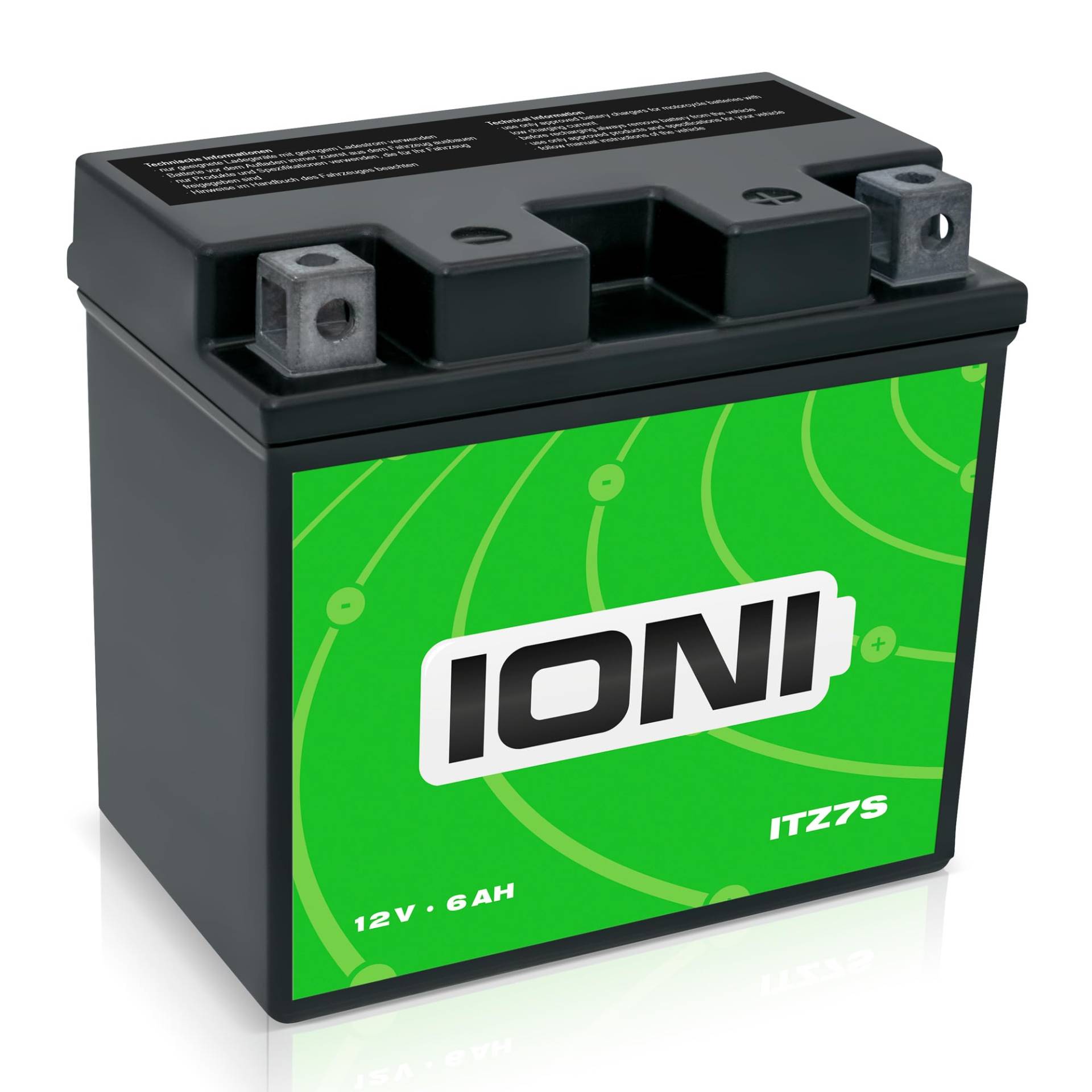 IONI AGM Batterie 12V 6Ah ITZ7S Quad ATV Batterie/Motorradbatterie, wartungsfrei versiegelt vorgeladen kompatibel mit YTZ7S MG7ZS YTZ7S-4 TTZ7S-B 50602 von IONI