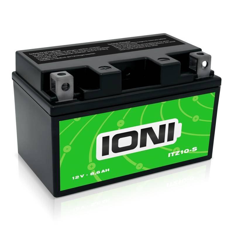 IONI AGM Batterie 12V 8,6Ah ITZ10-S Rollerbatterie/Motorradbatterie, wartungsfrei versiegelt vorgeladen kompatibel mit MG10ZS YTZ10S YTZ10-S von IONI