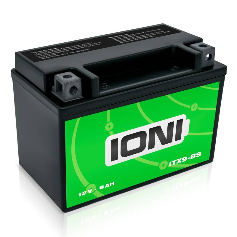 IONI AGM Batterie 12V 8Ah ITX9-BS Rollerbatterie/Motorradbatterie, wartungsfrei versiegelt vorgeladen kompatibel mit YTX9-BS YTX9L-BS von IONI