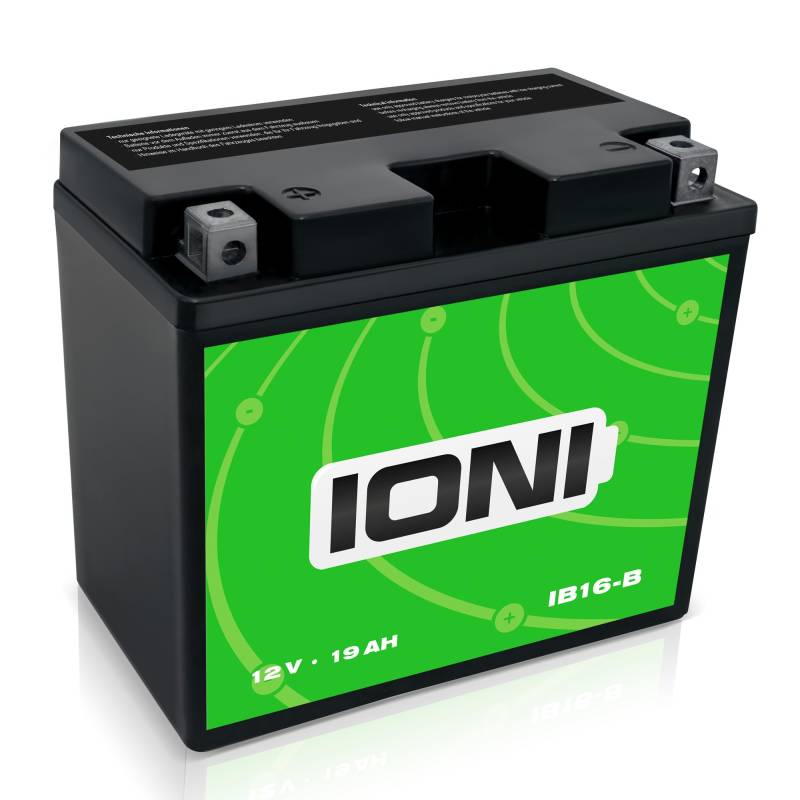 IONI AGM Batterie 12V 19Ah IB16-B Motorradbatterie, wartungsfrei versiegelt vorgeladen kompatibel mit YB16-B CB16-B von IONI